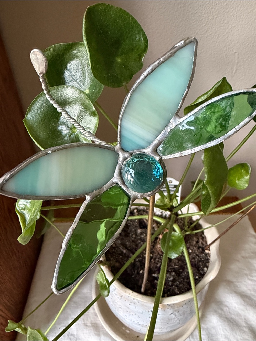 Handmade Stained Glass Dragonfly Plant Pick